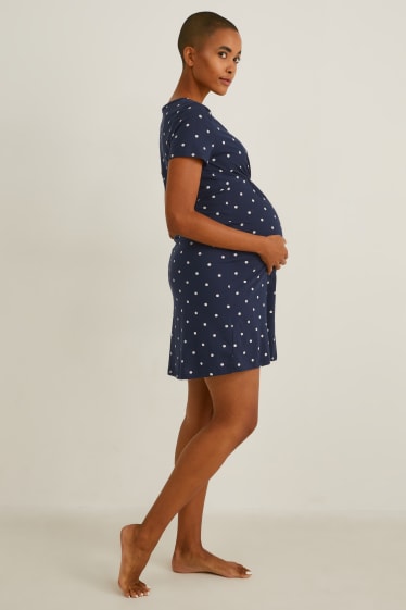 Donna - Camicia da notte per allattamento - a pois - blu scuro