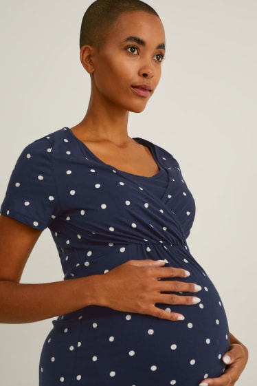 Donna - Camicia da notte per allattamento - a pois - blu scuro