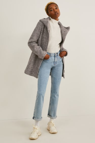 Damen - Mantel mit Kapuze - Woll-Mix - beige-melange