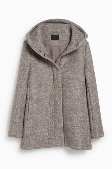 Damen - Mantel mit Kapuze - Woll-Mix - beige-melange