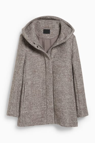 Femmes - Manteau avec capuche - laine mélangée - beige chiné