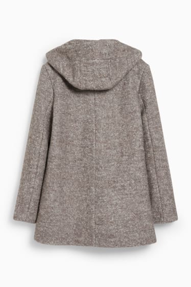 Damen - Mantel mit Kapuze - Woll-Mix - beige-melange
