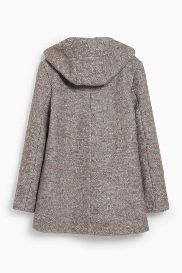 Femmes - Manteau avec capuche - laine mélangée - beige chiné