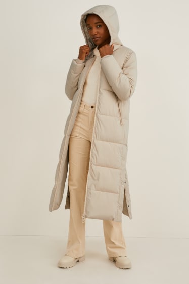 Women - Quilted coat with hood - taupe