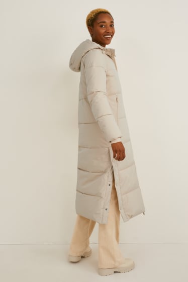 Dames - Gewatteerde jas met capuchon - taupe