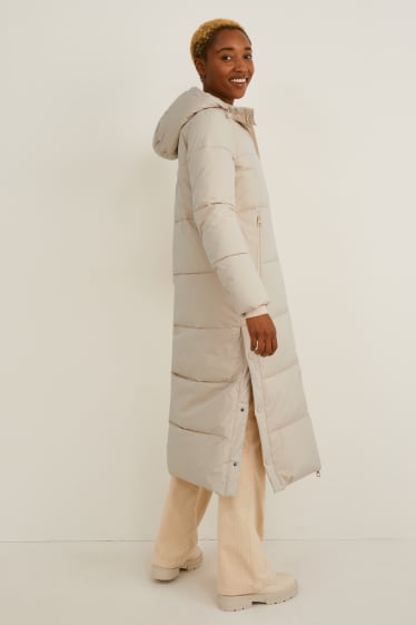 Women - Quilted coat with hood - taupe