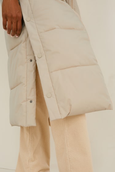 Women - Quilted coat with hood - taupe