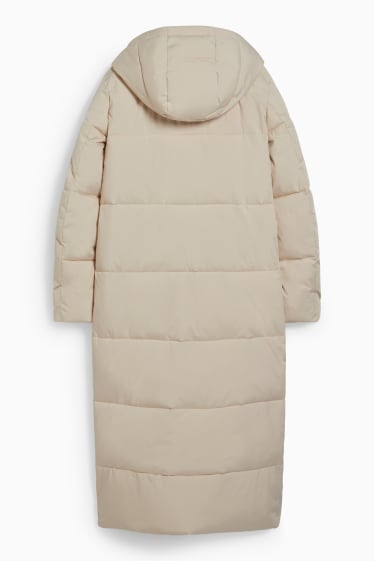 Women - Quilted coat with hood - taupe