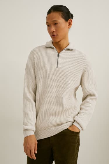 Mężczyźni - Sweter - kremowobiały