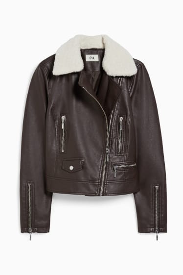 Femmes - Blouson motard - synthétique - marron foncé