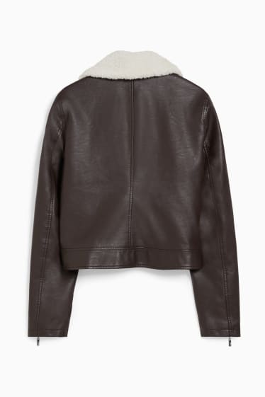 Femmes - Blouson motard - synthétique - marron foncé