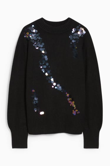 Damen - Pullover - Glanz-Effekt - schwarz