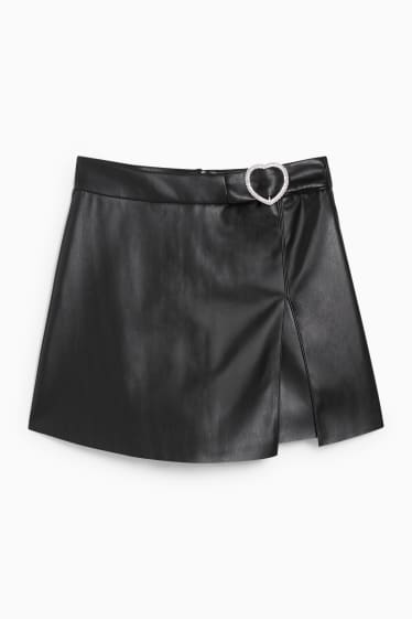 Adolescenți și tineri - CLOCKHOUSE - fustă-pantalon - imitație de piele - negru