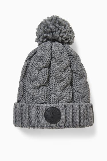 Enfants garçons - Bonnet en maille - motif tressé - gris chiné