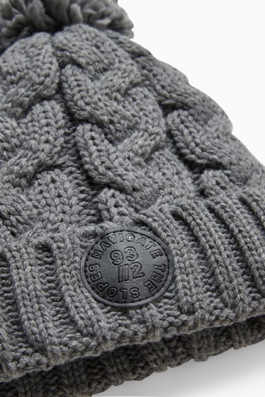 Enfants garçons - Bonnet en maille - motif tressé - gris chiné