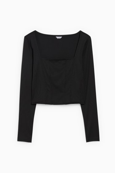 Damen - Crop Langarmshirt - schwarz