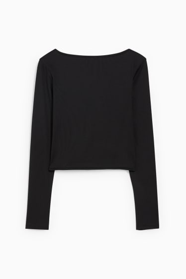 Damen - Crop Langarmshirt - schwarz