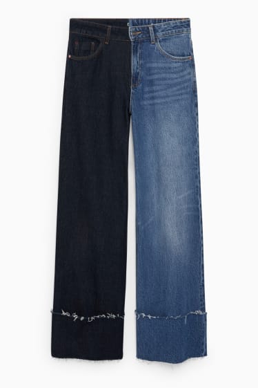 Donna - E.L.V. Denim - jeans a gamba ampia - vita alta - unisex - jeans blu scuro