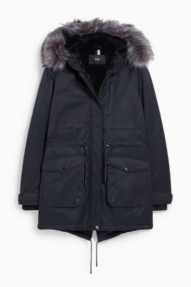 Damen - Parka mit Kapuze und Kunstfellbesatz - Winter - dunkelblau