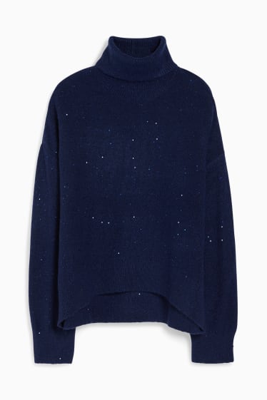 Femmes - Pullover à col roulé - bleu foncé-chiné