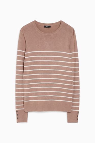 Damen - Feinstrick-Pullover - gestreift - hellbraun
