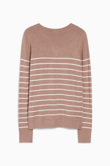 Damen - Feinstrick-Pullover - gestreift - hellbraun