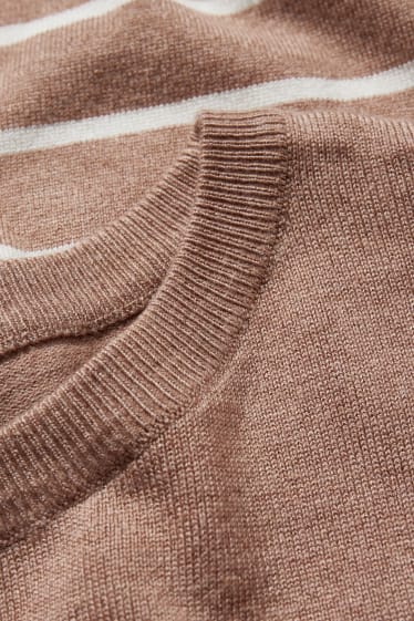 Damen - Feinstrick-Pullover - gestreift - hellbraun