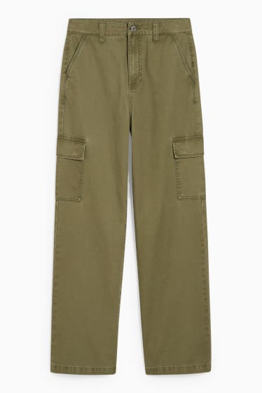 Femei - CLOCKHOUSE - pantaloni cargo - talie înaltă - wide leg - denim-verde