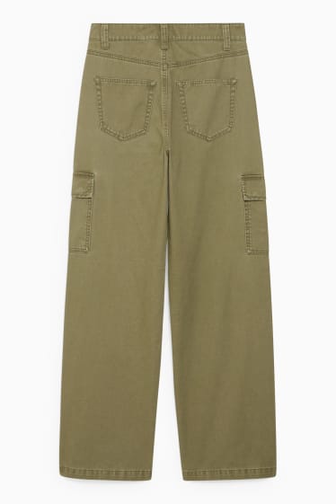 Donna - CLOCKHOUSE - pantaloni cargo - vita alta - gamba larga - jeans verde