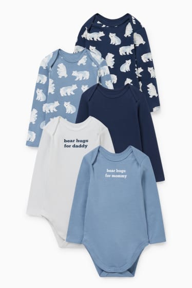 Bébés - Lot de 5 - bodys pour bébé - bleu foncé / blanc