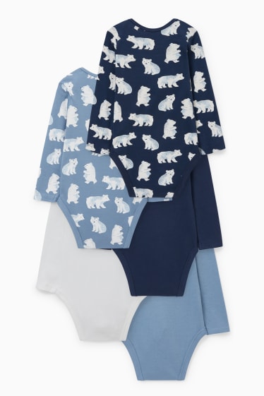 Bébés - Lot de 5 - bodys pour bébé - bleu foncé / blanc