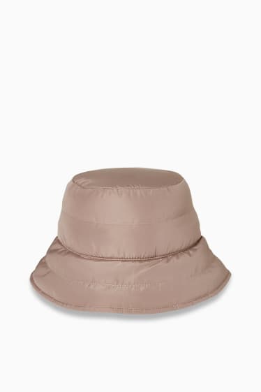 Femei - Pălărie matlasată - aspect lucios - taupe