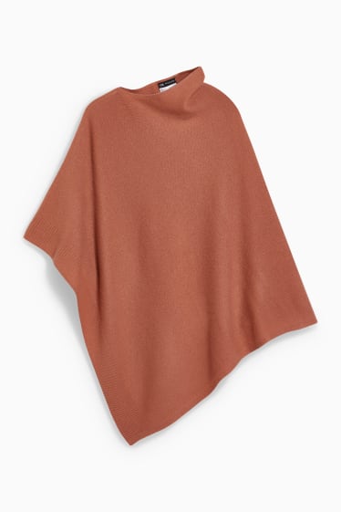 Dames - Poncho deels met kasjmier - wolmix - bruin