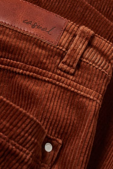Dames - Broek van corduroy - high waist - wide leg - donkerbruin