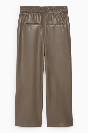 Women - Trousers - mid-rise waist - wide leg - faux leather - dark brown