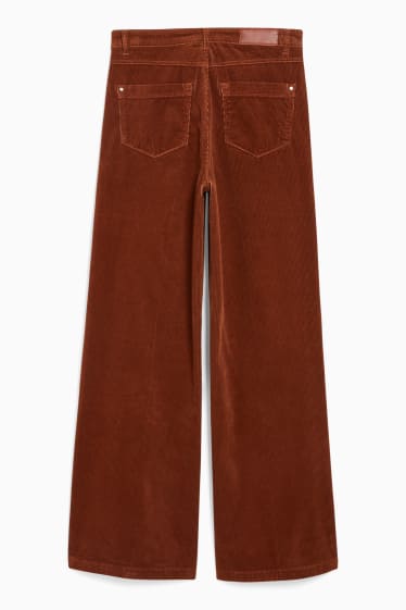 Dames - Broek van corduroy - high waist - wide leg - donkerbruin