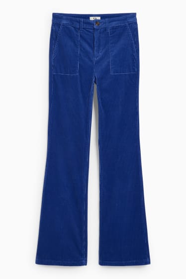 Femei - Pantaloni din catifea reiată - talie înaltă - wide flare - albastru