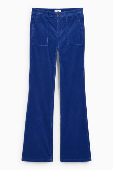 Femmes - Pantalon en velours - high waist - jambes évasées - bleu