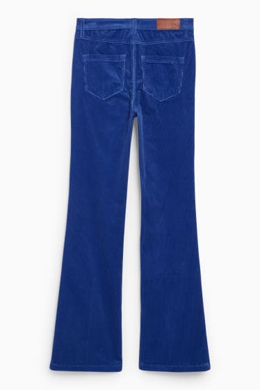 Dames - Broek van corduroy - high waist - wide flare - blauw