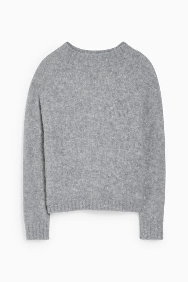 Femmes - Pullover en finition bouclé - gris clair chiné