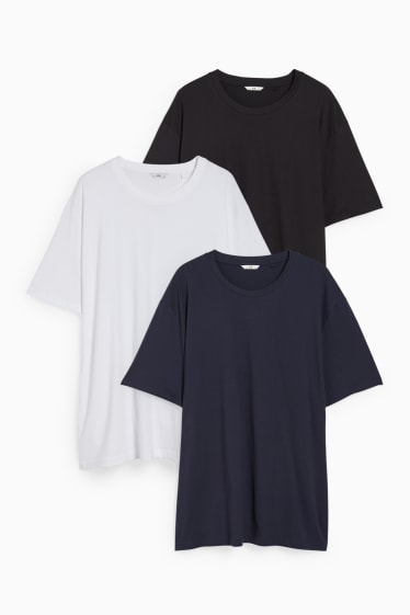 Heren - Set van 3 - T-shirts - donkerblauw / wit