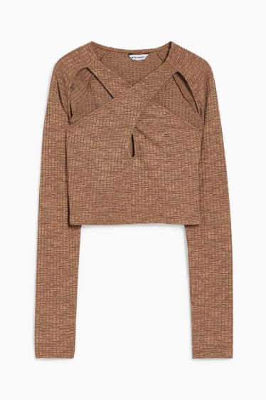 Damen - Crop Langarmshirt - braun