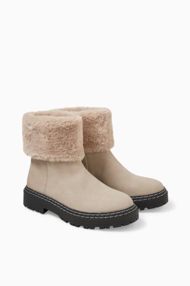 Damen - Boots - gefüttert - Velourslederimitat - beige