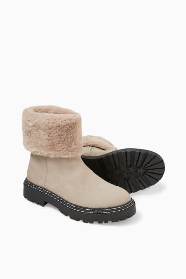 Damen - Boots - gefüttert - Velourslederimitat - beige