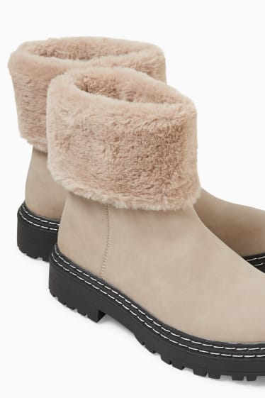 Damen - Boots - gefüttert - Velourslederimitat - beige