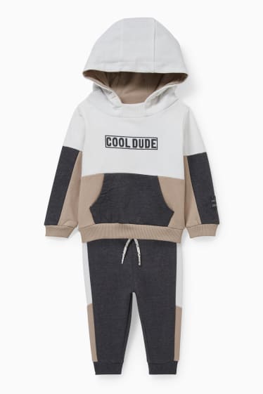 Baby: jongens - Babyoutfit - 2-delig - wit / grijs