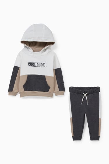 Baby: jongens - Babyoutfit - 2-delig - wit / grijs