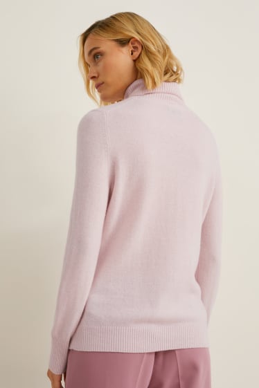 Donna - Maglione di cashmere con collo a dolcevita - rosa melange