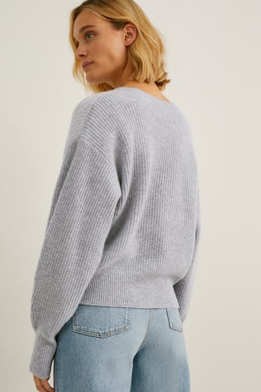 Femei - Cardigan tricotat din cașmir - gri melanj