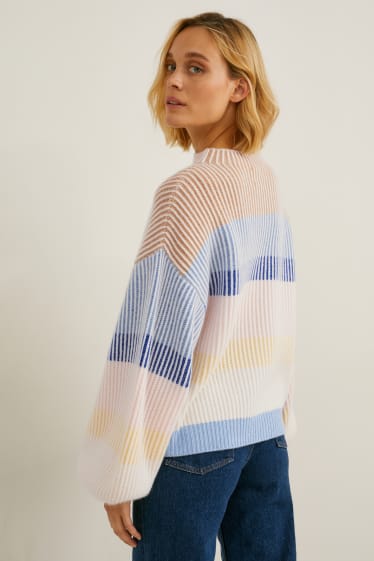 Women - Cashmere jumper - striped - beige